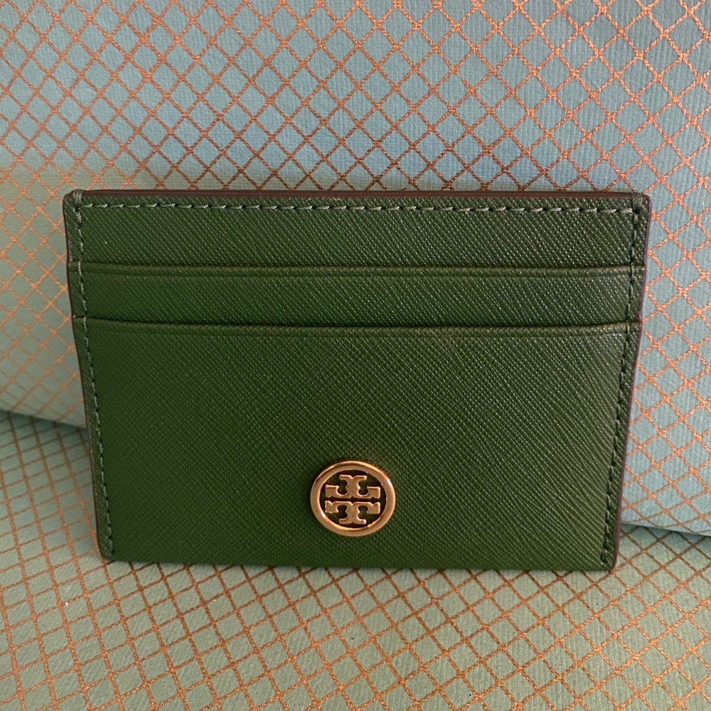 TORY BURCH Green Emerson Slim Card Case